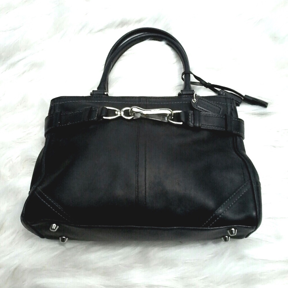Coach Black Leather Minimalist Silver Clip Stitched Belt Cross Body Mini Bag 90s